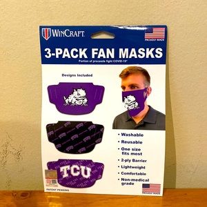 Adult TCU Horned Frogs 3 pack Reusable Washable Face Mask New in Package